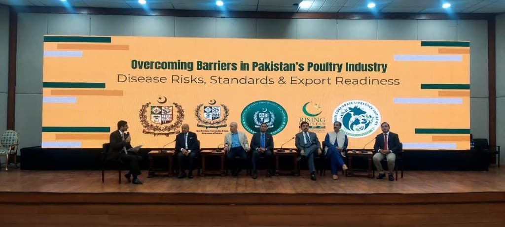 Poultry industry panel discussion with moderator